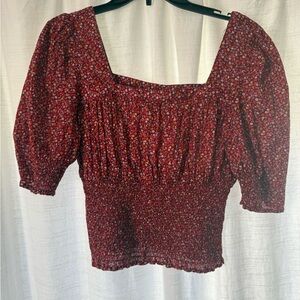 Universal Thread Red Floral Smocked Blouse